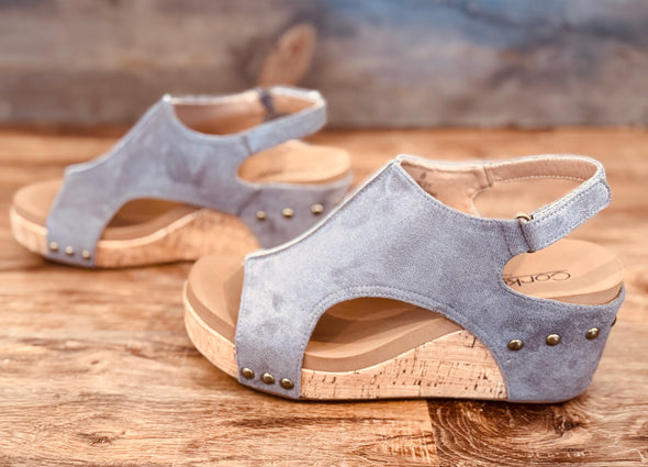 Carley Wedges in Grey Suede