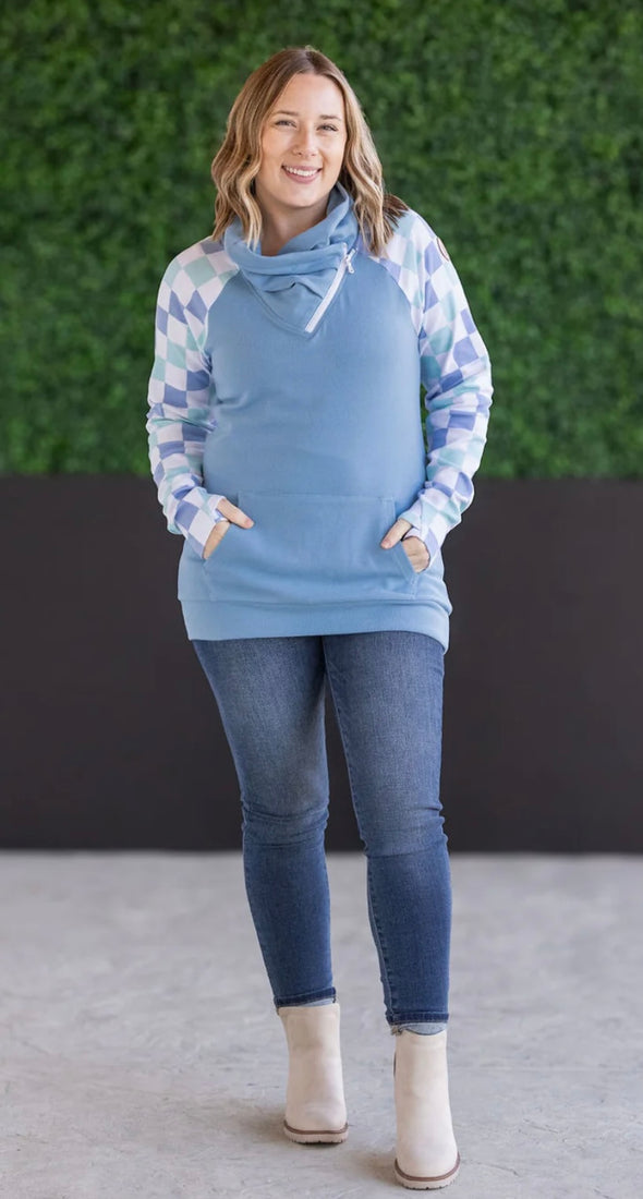 Blue & Mint Checker ZipCowl by MM