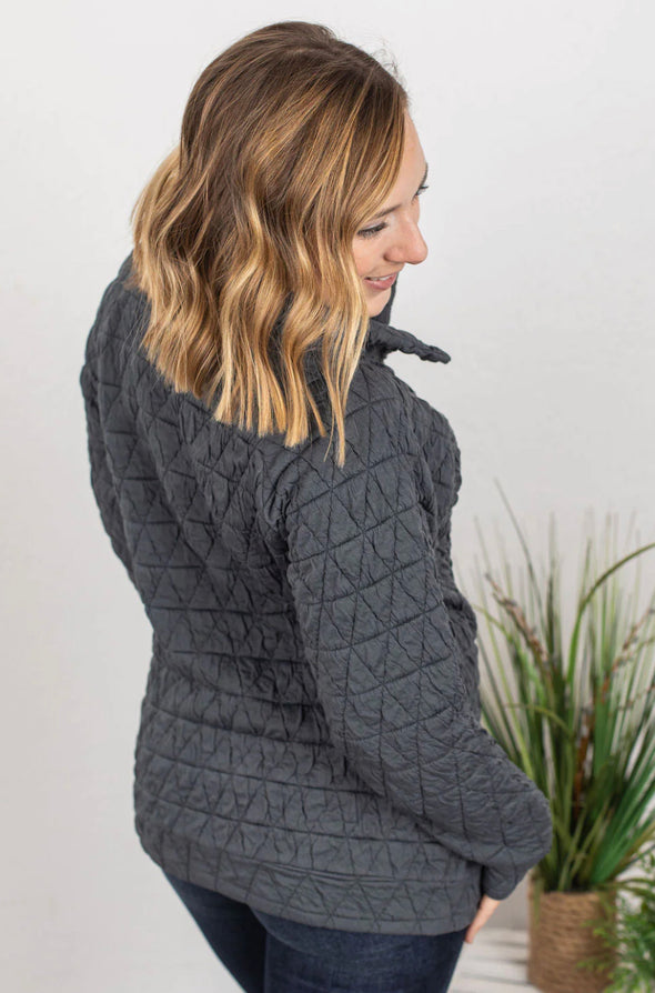 Charcoal Geometric Quilted Pullover