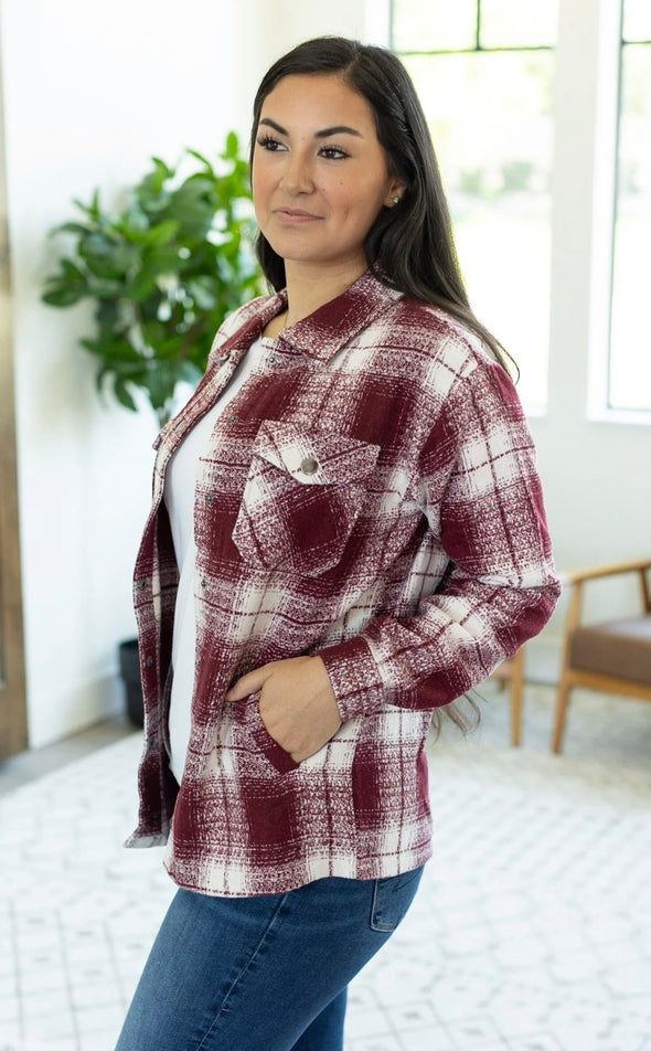 Norah Plaid Shacket by MM in Burgundy