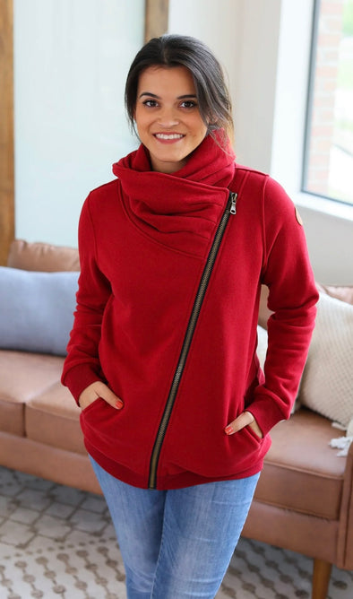 Quinn Zip Up Cowl by MM in Cherry Red