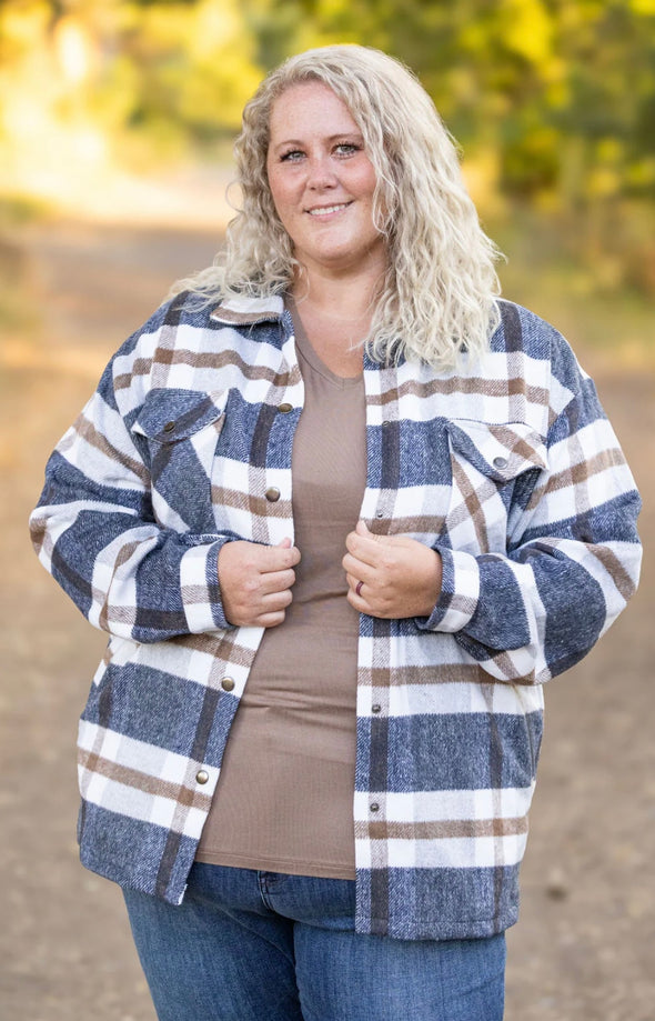 Norah Plaid Shacket by MM in Navy & Tan
