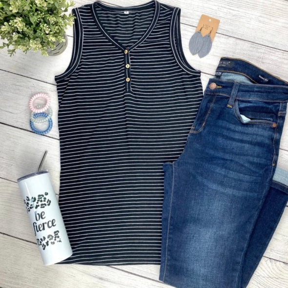 Addison Tank in Black Stripes