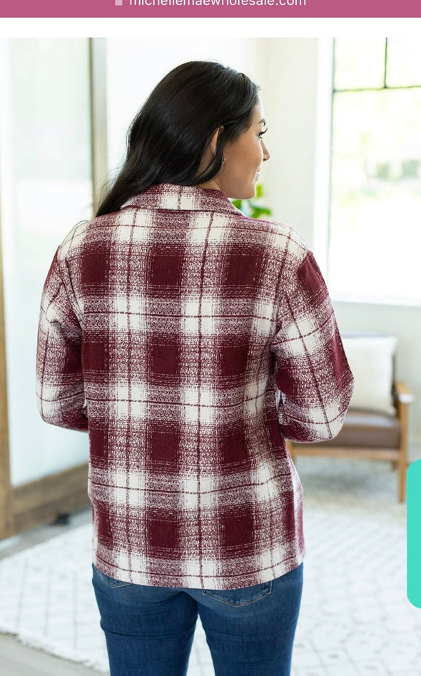 Norah Plaid Shacket by MM in Burgundy