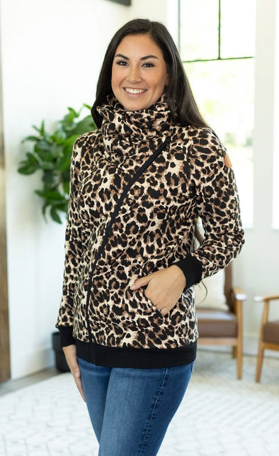 Luxe Leopard Quinn Zip Up Cowl by MM