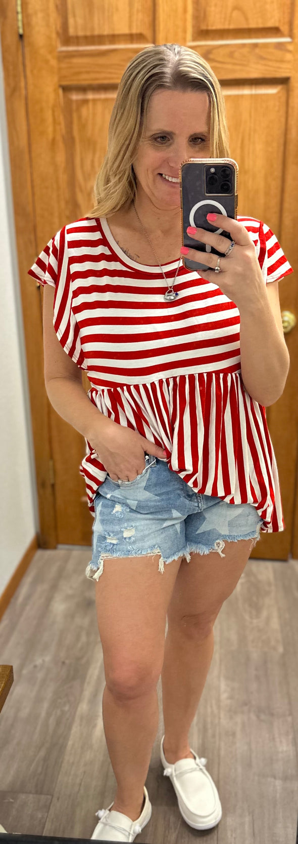 Ruby Red & White Striped Top