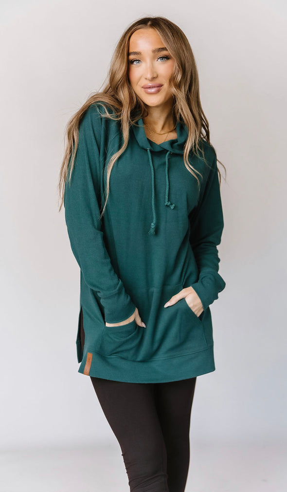 Teal Side Slit Hoodie by AA