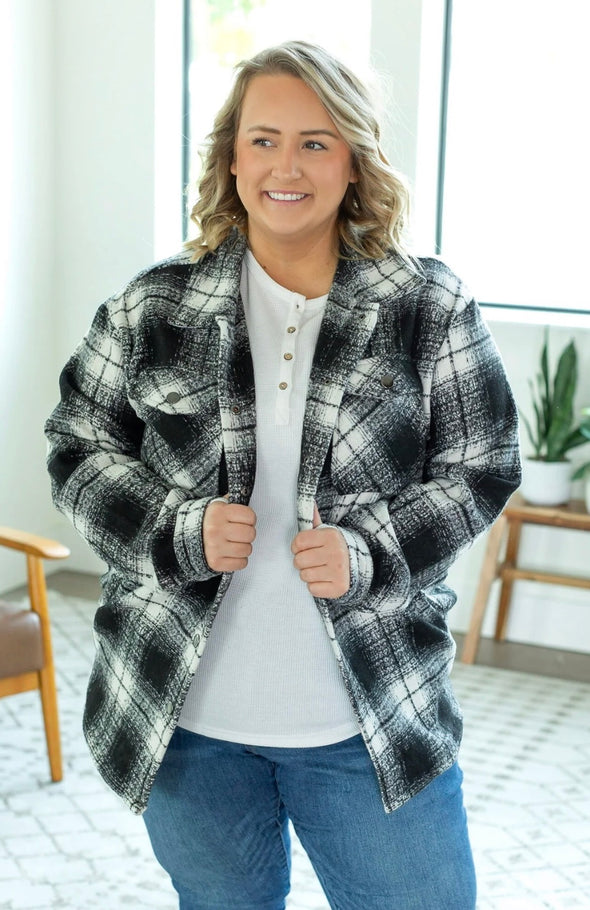 Norah Plaid Shacket by MM in Black