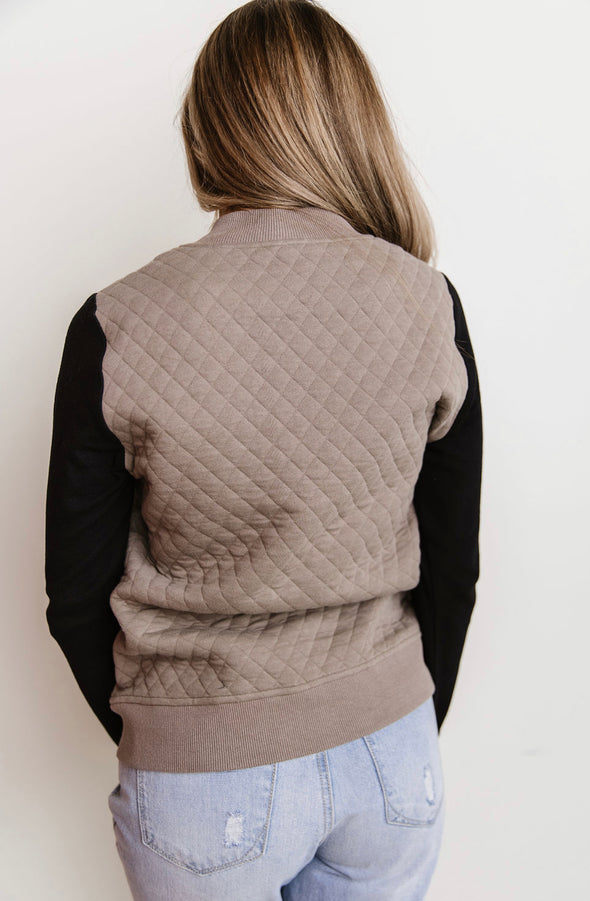 Taupe & Black Quilted Bomber by AA