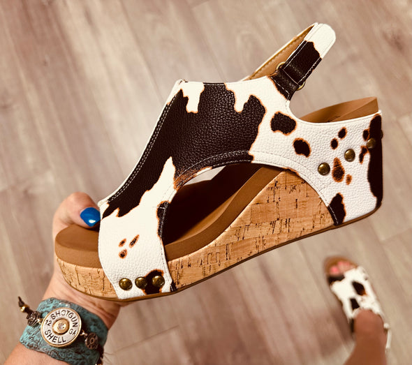 Carley Wedges in Cow Print