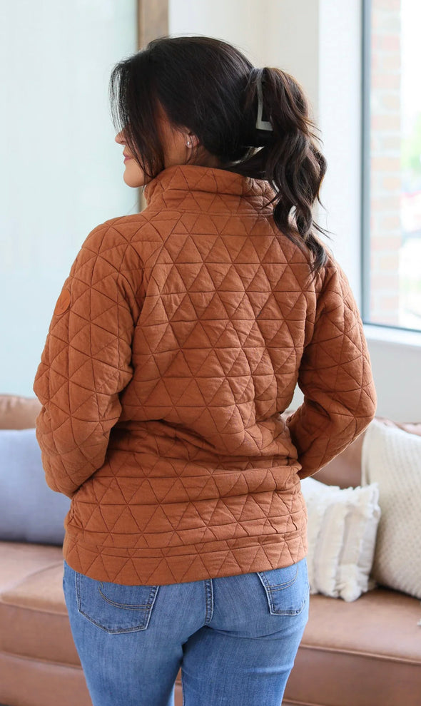 Geometric Button Snap Pullover in Rust