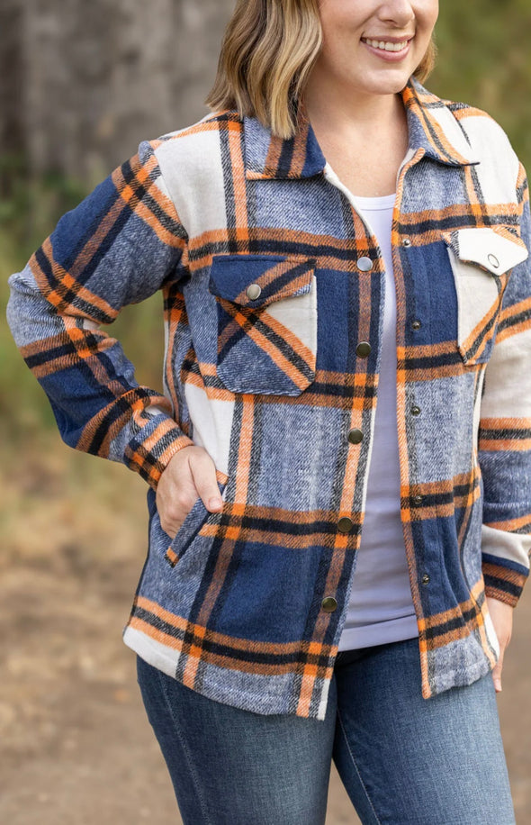 Norah Plaid Shacket by MM in Navy & Orange