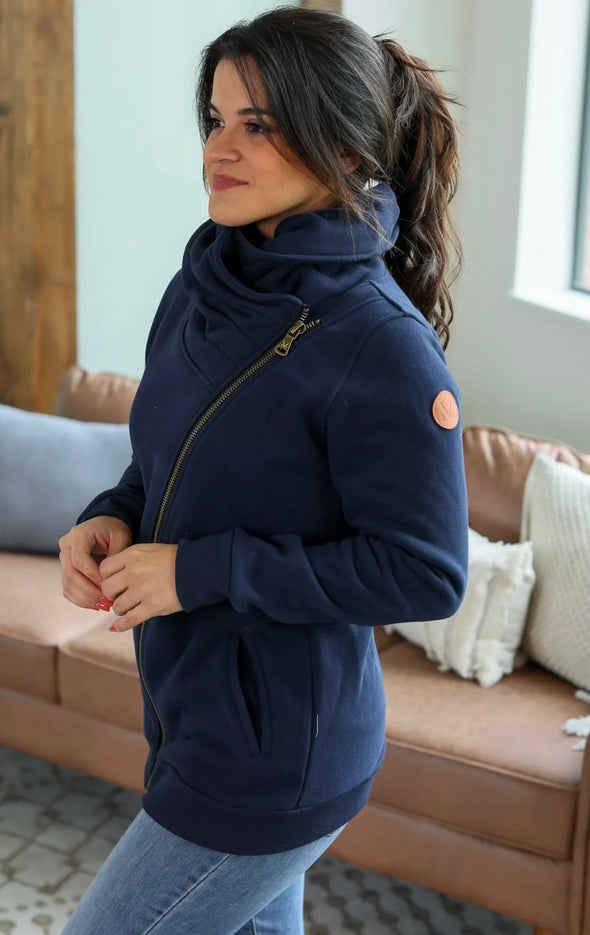 Quinn Zip Up Cowl by MM in Navy