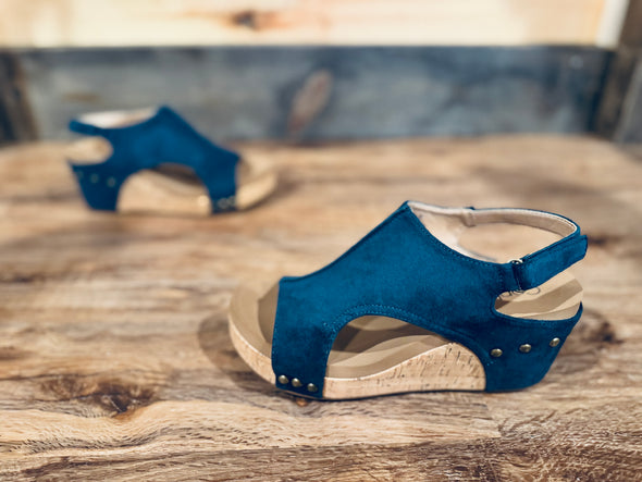 Carley Wedges in Teal Suede
