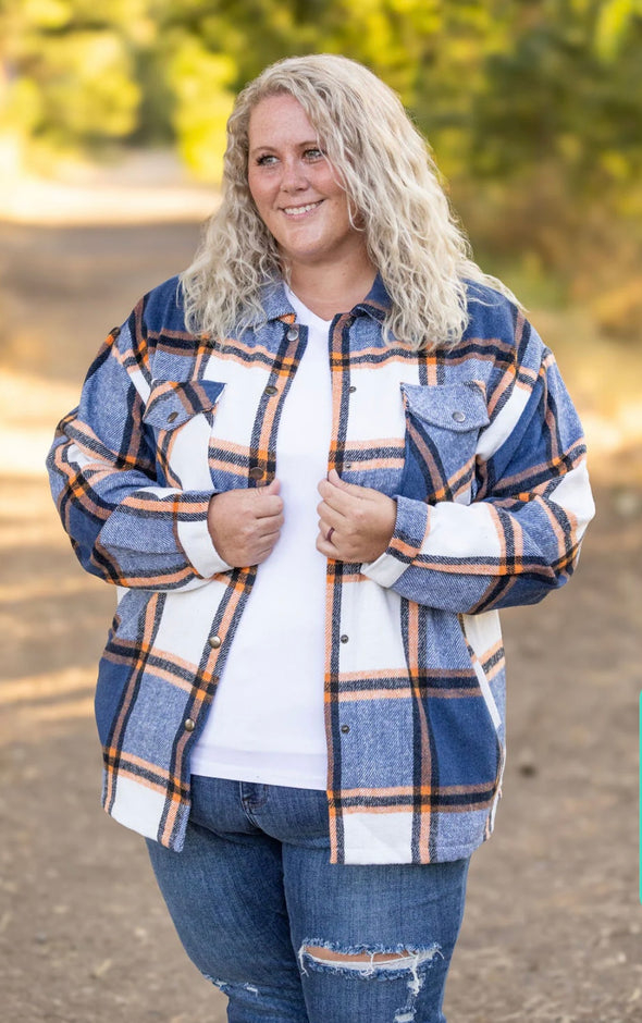 Norah Plaid Shacket by MM in Navy & Orange
