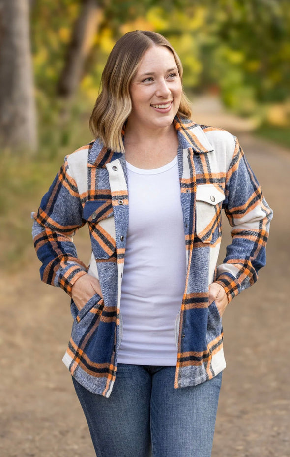 Norah Plaid Shacket by MM in Navy & Orange