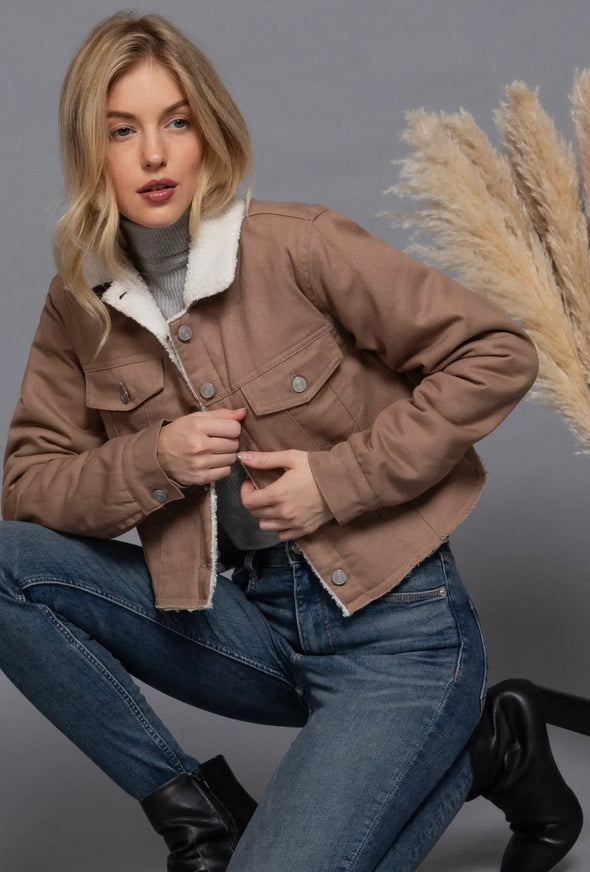 Shania Sherpa-Lined Twill Shacket