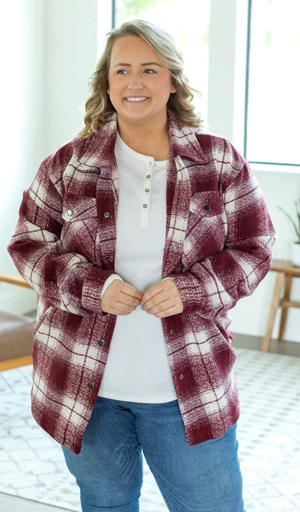 Norah Plaid Shacket by MM in Burgundy