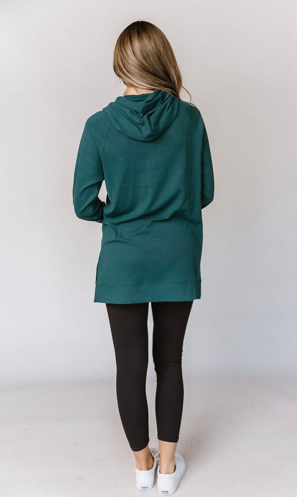 Teal Side Slit Hoodie by AA