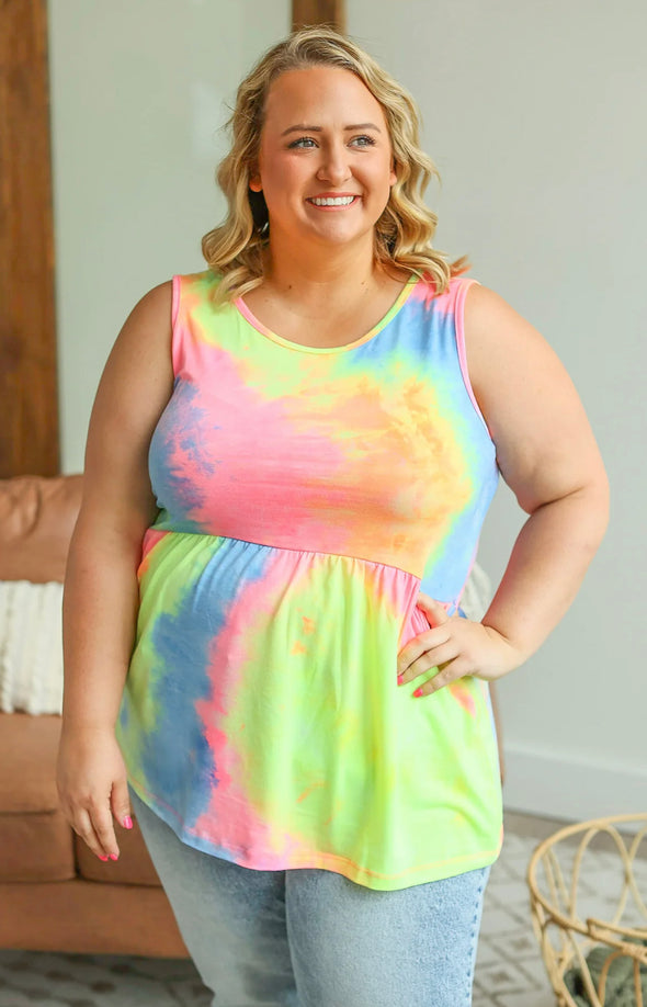 Neon Tie Dye Ruffle Tank