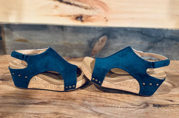 Carley Wedges in Teal Suede