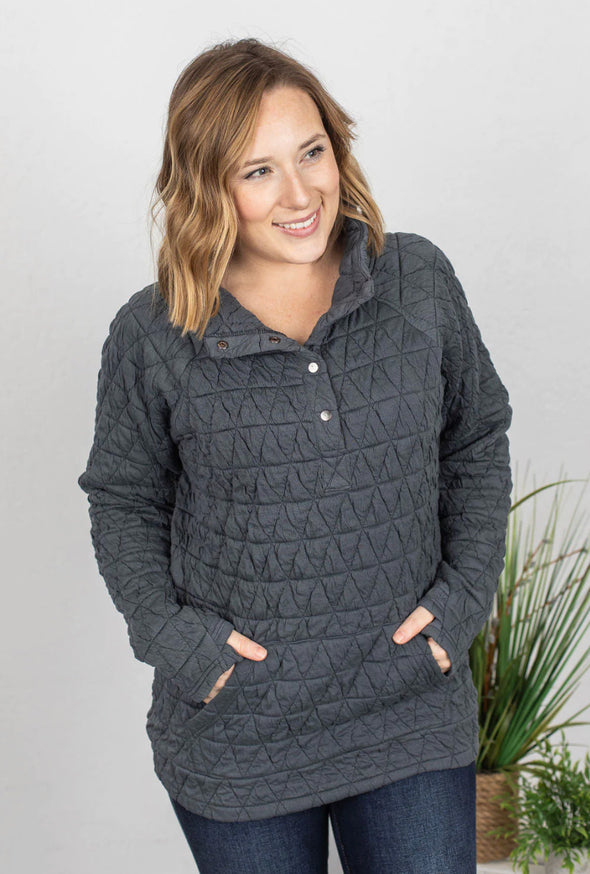 Charcoal Geometric Quilted Pullover