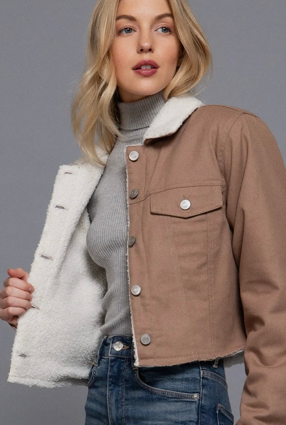 Shania Sherpa-Lined Twill Shacket