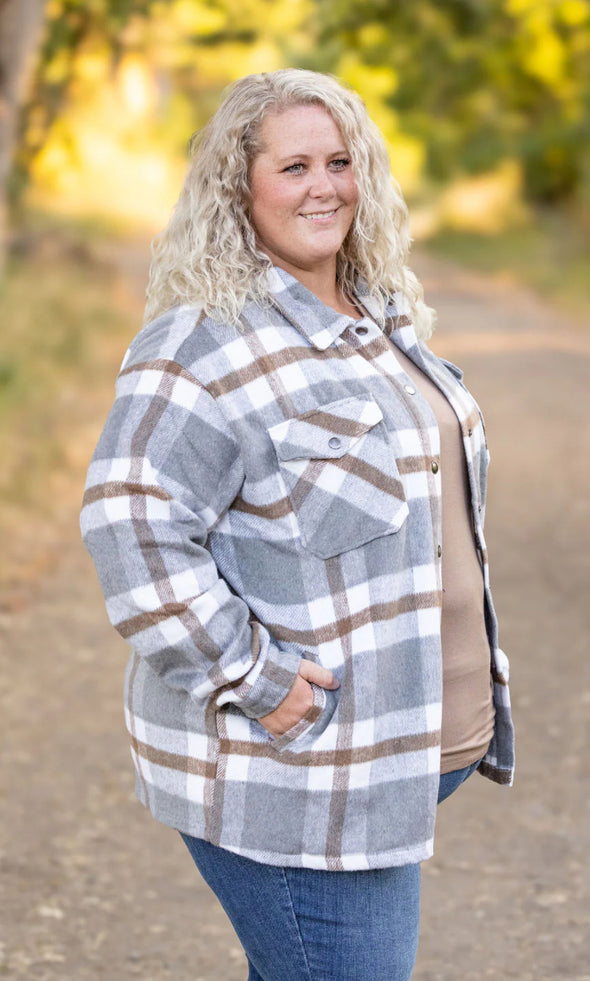 Norah Plaid Shacket by MM in Grey & Mocha