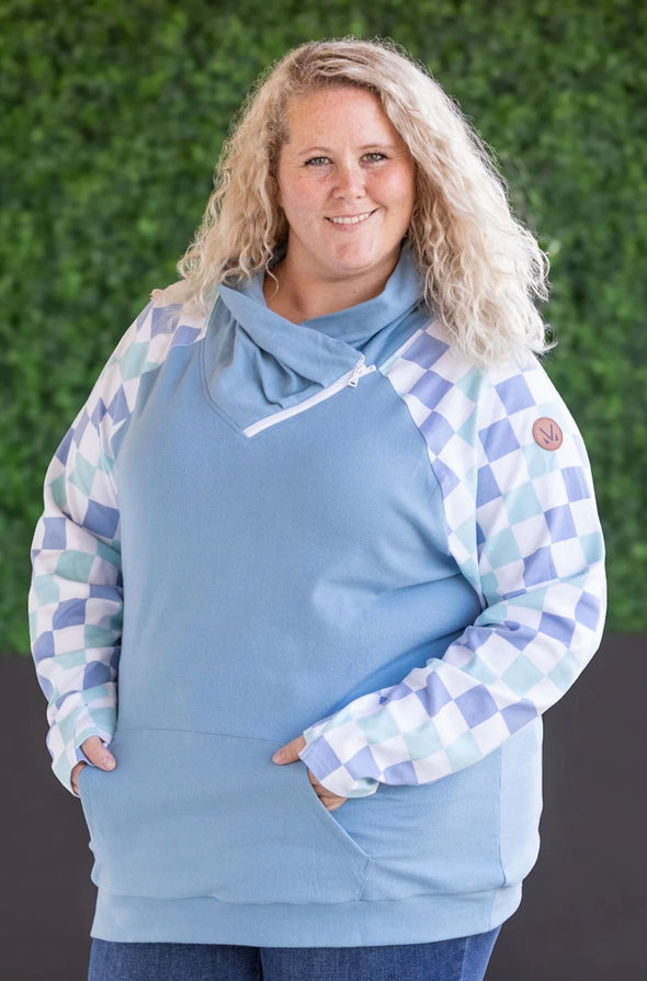 Blue & Mint Checker ZipCowl by MM