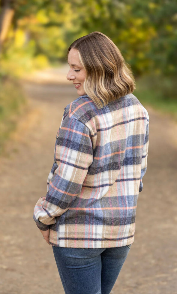 Norah Plaid Shacket by MM in Tan & Blue