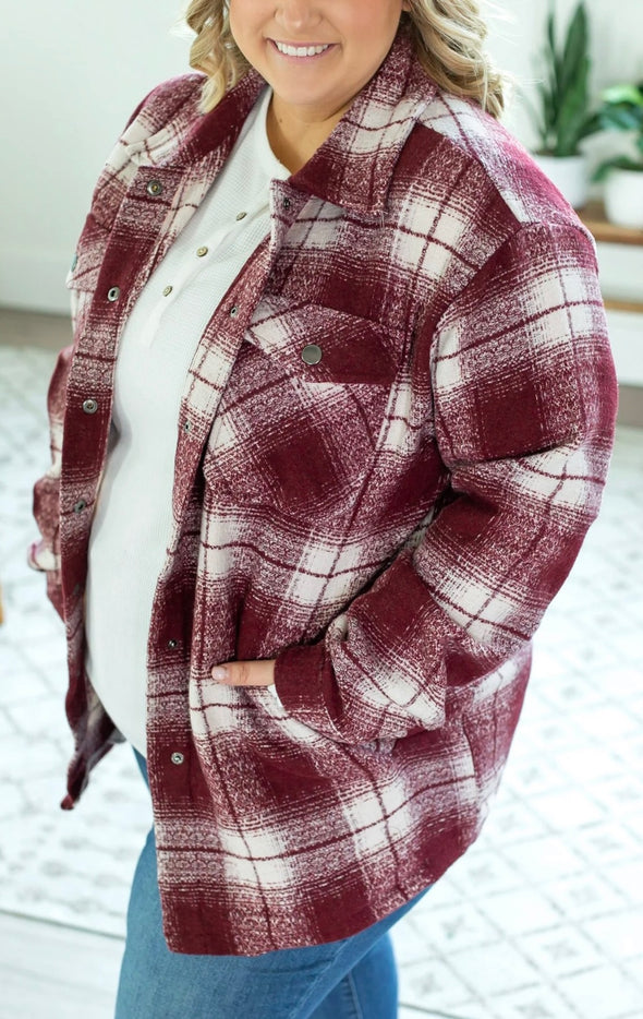 Norah Plaid Shacket by MM in Burgundy