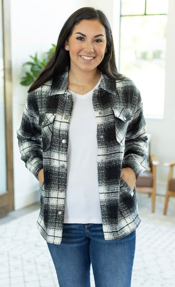 Norah Plaid Shacket by MM in Black