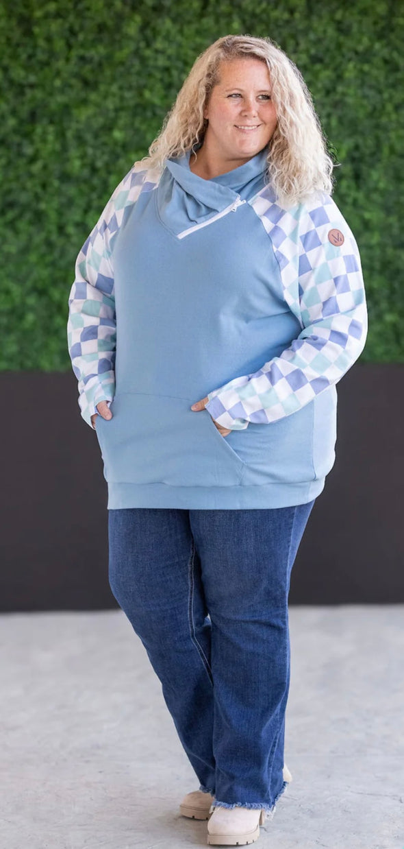 Blue & Mint Checker ZipCowl by MM