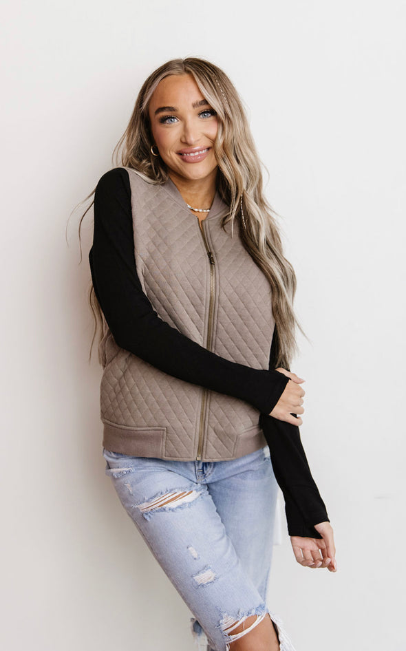 Taupe & Black Quilted Bomber by AA