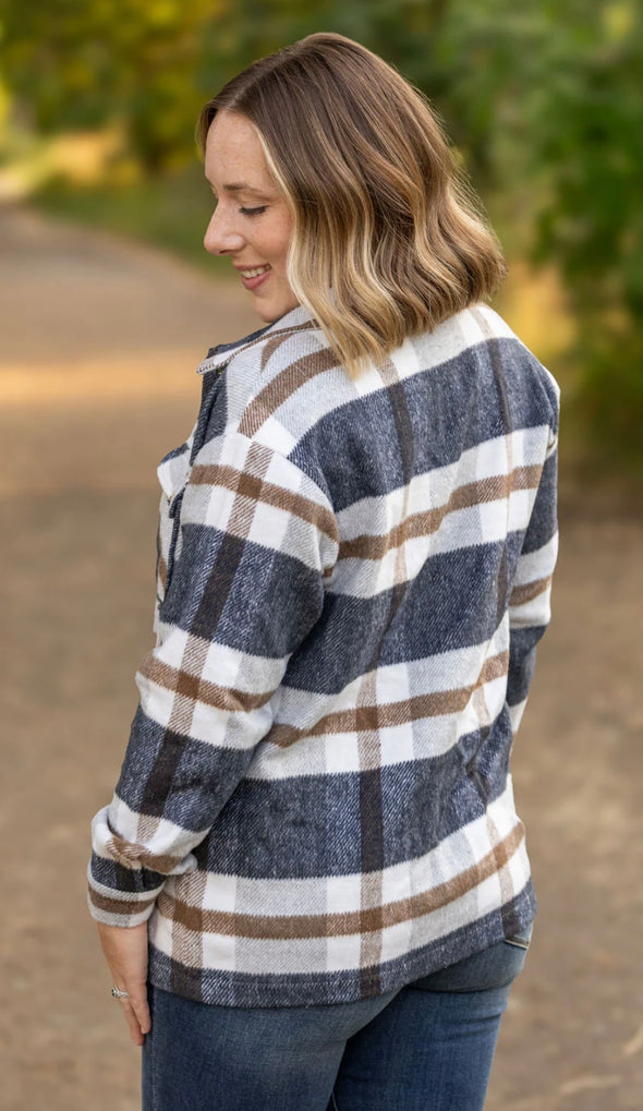 Norah Plaid Shacket by MM in Navy & Tan