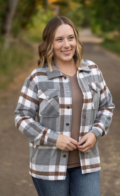 Norah Plaid Shacket by MM in Grey & Mocha