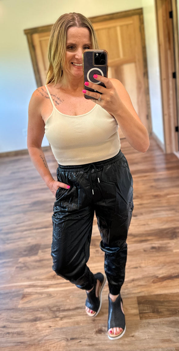 Fun Times Faux Leather Joggers