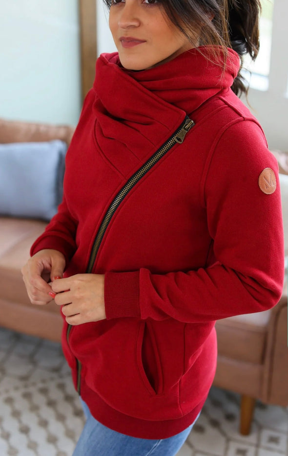 Quinn Zip Up Cowl by MM in Cherry Red