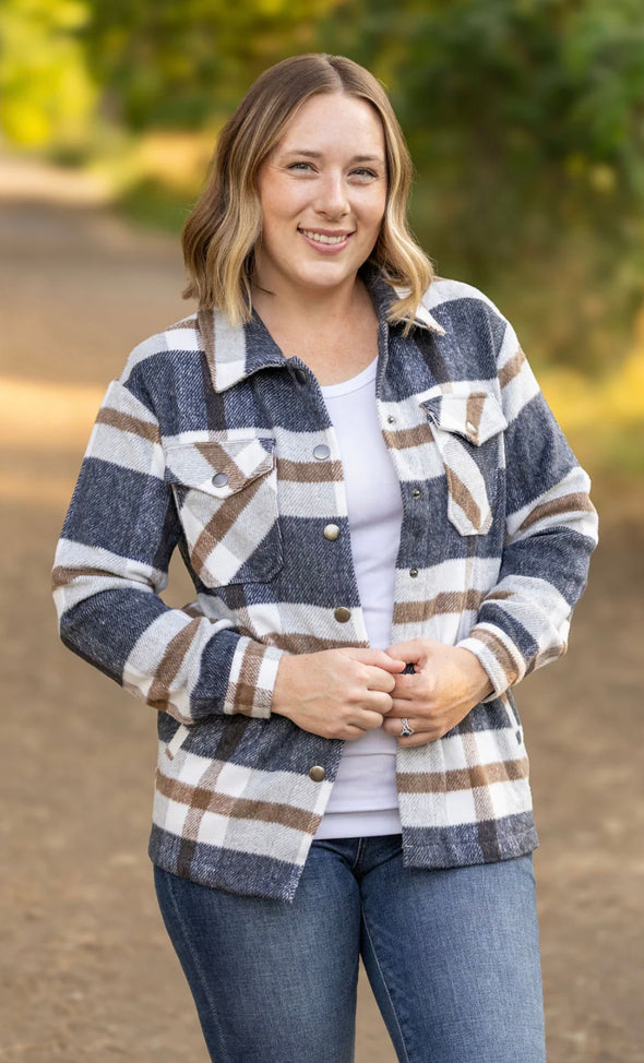 Norah Plaid Shacket by MM in Navy & Tan
