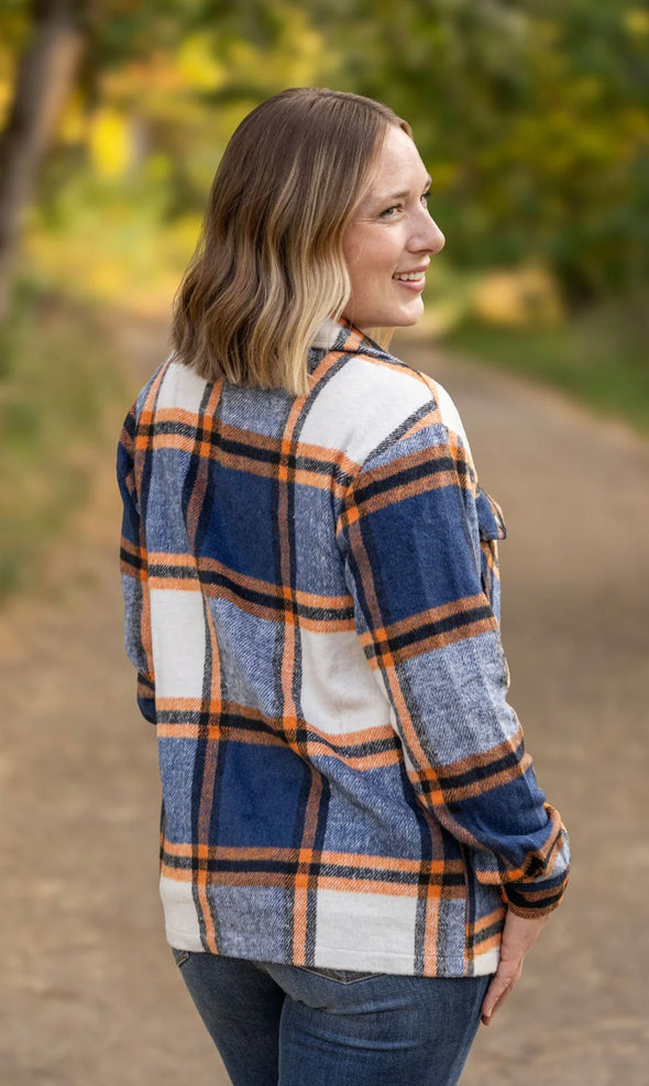Norah Plaid Shacket by MM in Navy & Orange