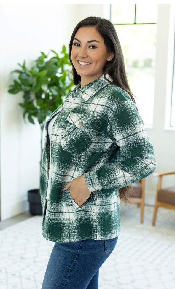 Norah Plaid Shacket by MM in Green