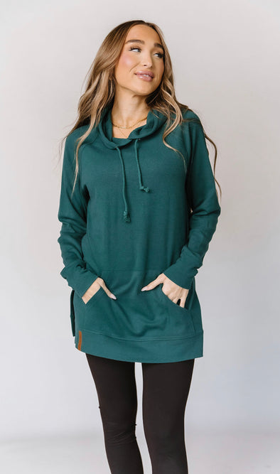 Teal Side Slit Hoodie by AA