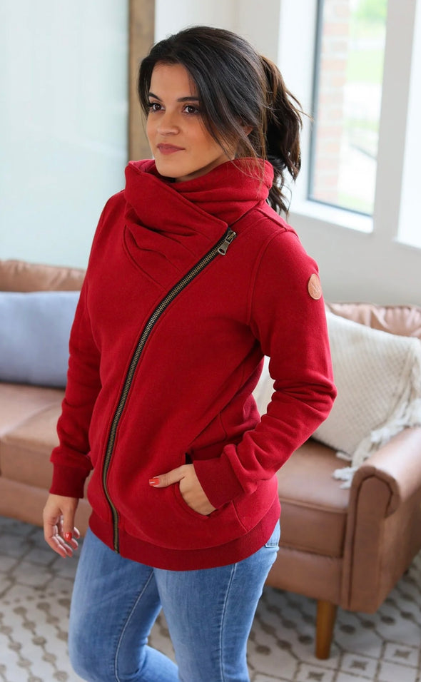 Quinn Zip Up Cowl by MM in Cherry Red