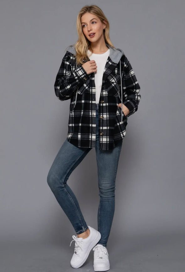 Perfect Plaid Hoodie Shacket