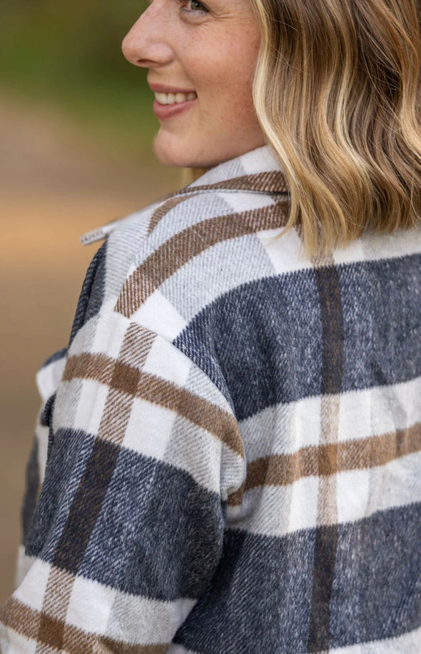 Norah Plaid Shacket by MM in Navy & Tan