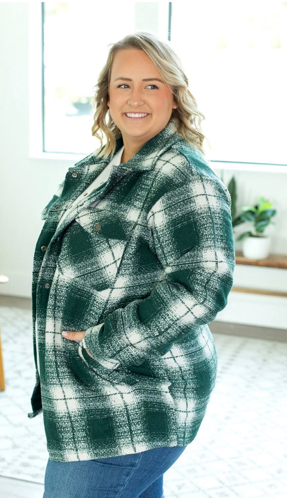 Norah Plaid Shacket by MM in Green