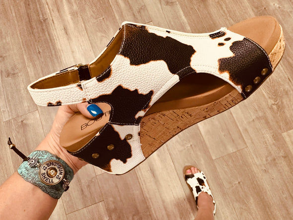 Carley Wedges in Cow Print