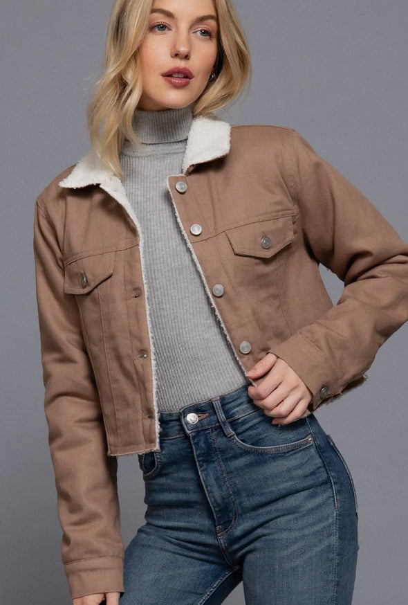 Shania Sherpa-Lined Twill Shacket