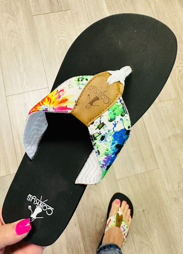 Floral Splatter Flip Flops