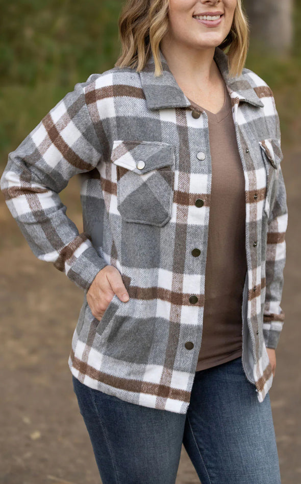 Norah Plaid Shacket by MM in Grey & Mocha